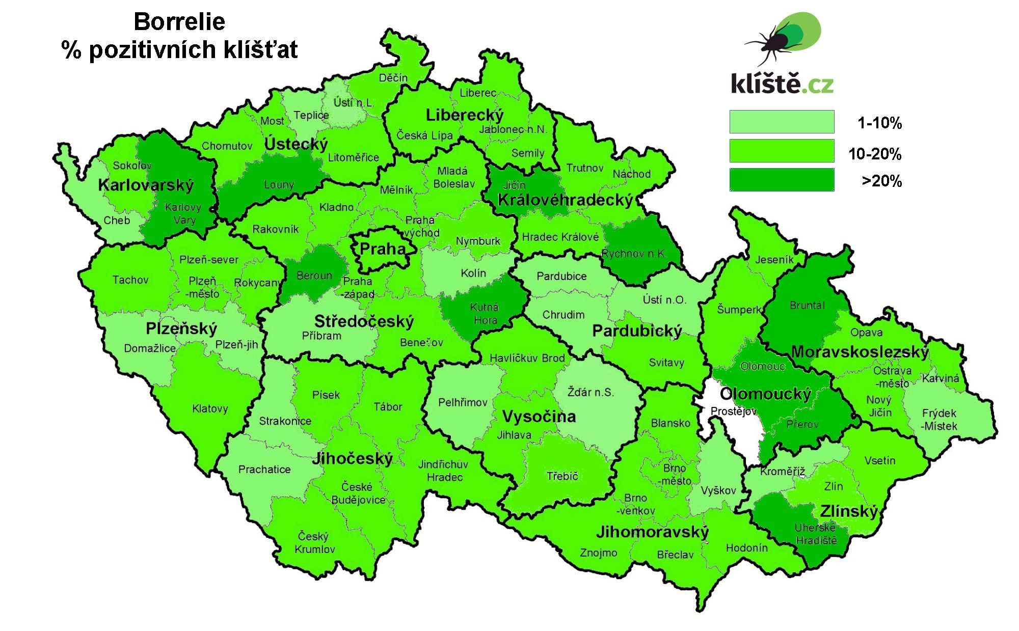 Mapy výskytu infikovaných klíšťat